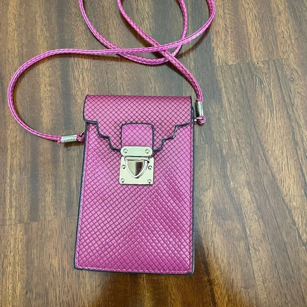 Pink, Black Faux Leather Diamond Pattern Crossbody Mini Bag Purse Girls 6.5